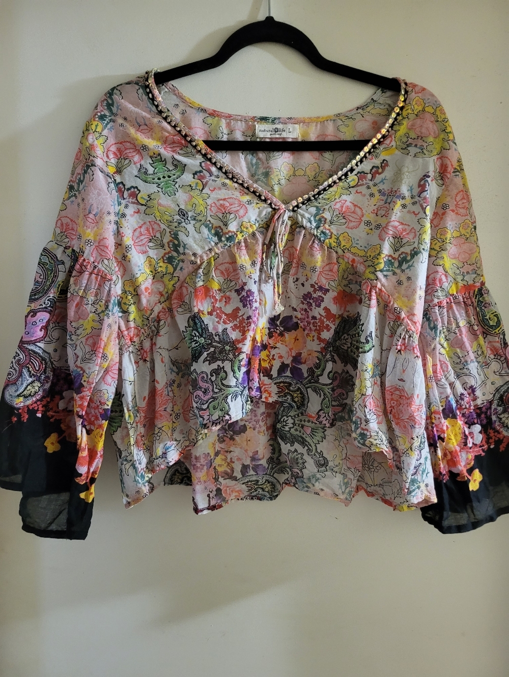 Bohemian Floral Peasant Blouse - Pink Multi